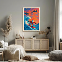 Santa Surfing Christmas Poster: Beach Meets Holiday Cheer