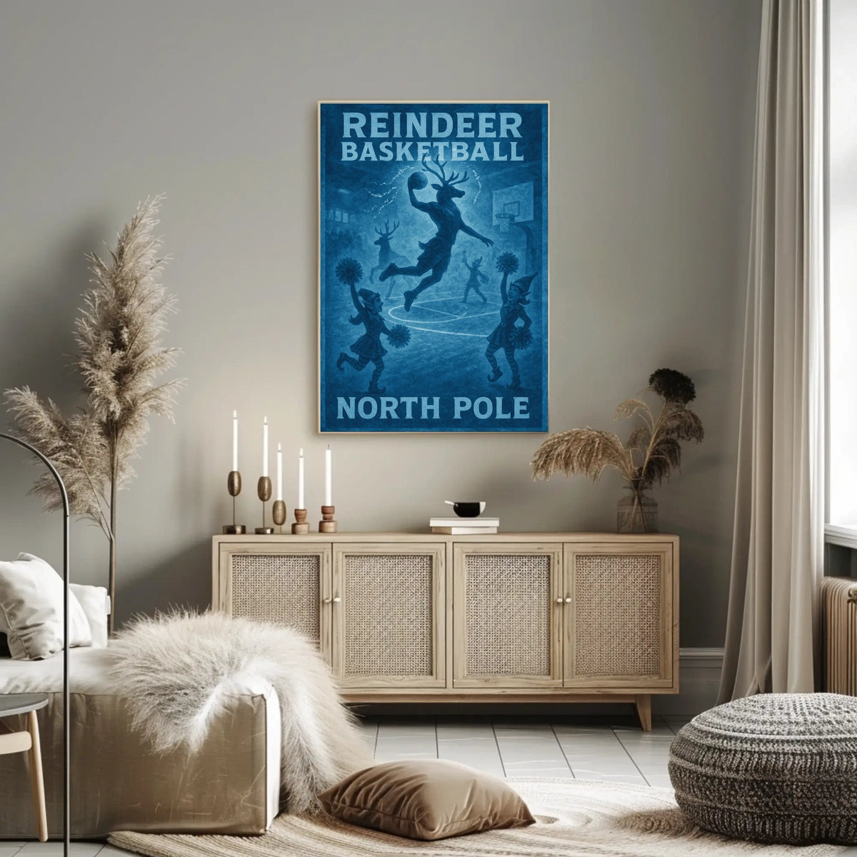 Reindeer Basketball At The North Pole Poster