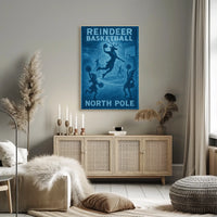 Reindeer Basketball At The North Pole Poster