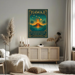 Hawaii Volcano Art Deco Poster: Tropical Adventure