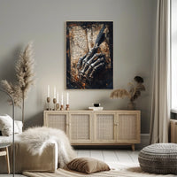 Skeletal Hand with Quill Art Print - Abstract Poster