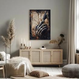 Skeletal Hand with Quill Art Print - Abstract Poster