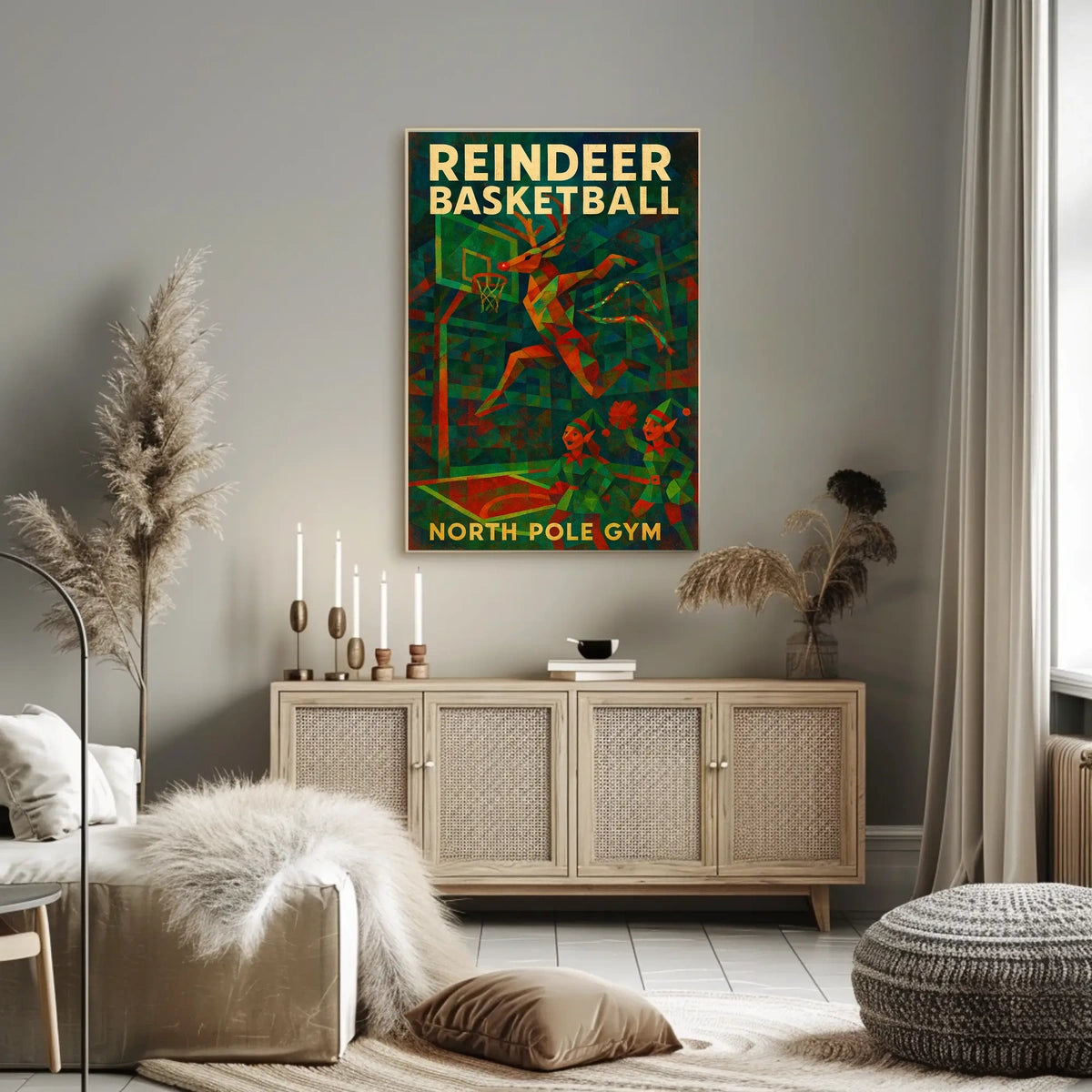 Reindeer Basketball At North Pole Gym Poster