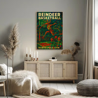 Reindeer Basketball At North Pole Gym Poster