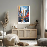 Vibrant Autumn NYC Scene with Empire State Building Cityscape Poster PosterGoat