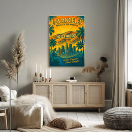 Los Angeles Vintage Hollywood Skyline Art Poster