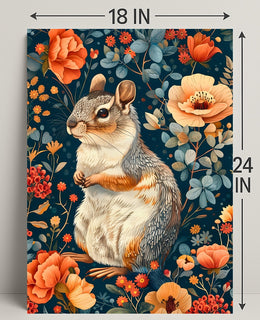 Whimsical Squirrel and Flowers Vibrant Animal Poster