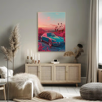 Vintage Car In Dreamy Landscape Poster Art Print PosterGoat