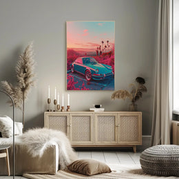 Vintage Car In Dreamy Landscape Poster Art Print PosterGoat