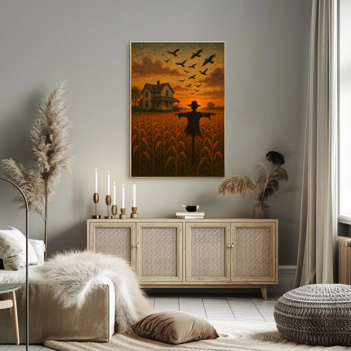 Rural Farmhouse Sunset Impressionistic Cozy Autumn Poster
