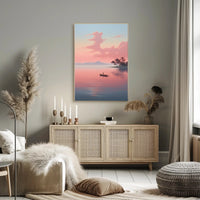 Tranquil Rowboat Scene: Minimalist Nature Inspired Artistic Poster
