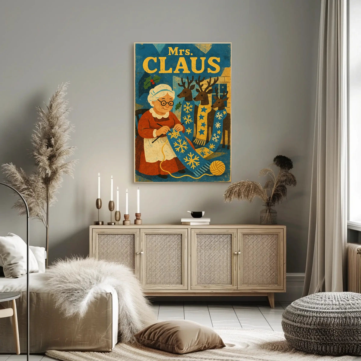 Mrs. Claus And Her Reindeer Poster