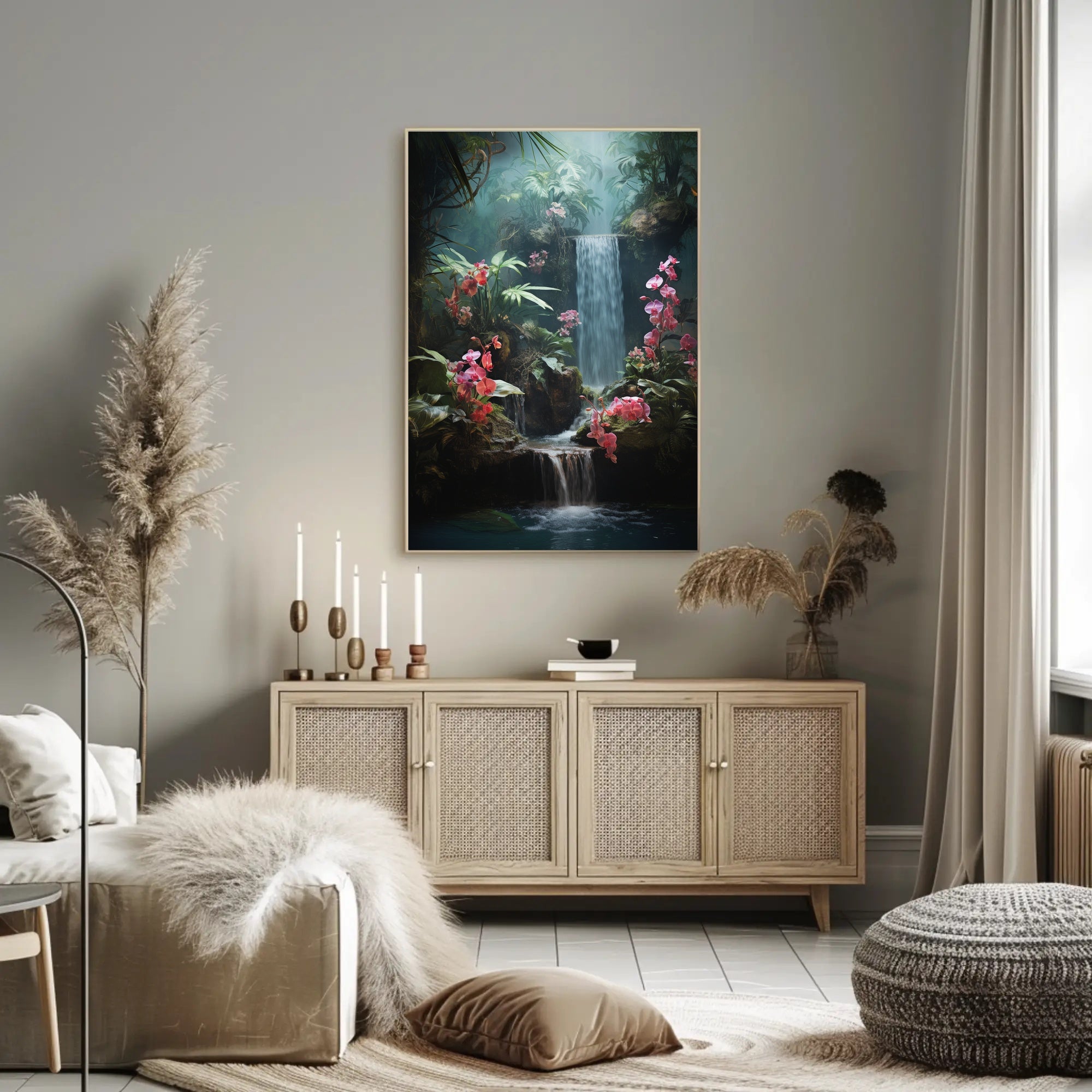 Tropical Waterfall Paradise: An Artistic Nature Poster