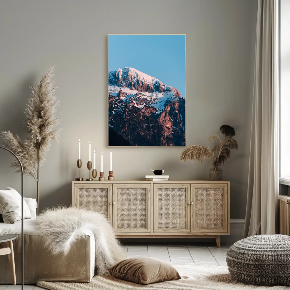 Majestic Snow-Capped Mountain Sunrise Photorealistic Poster