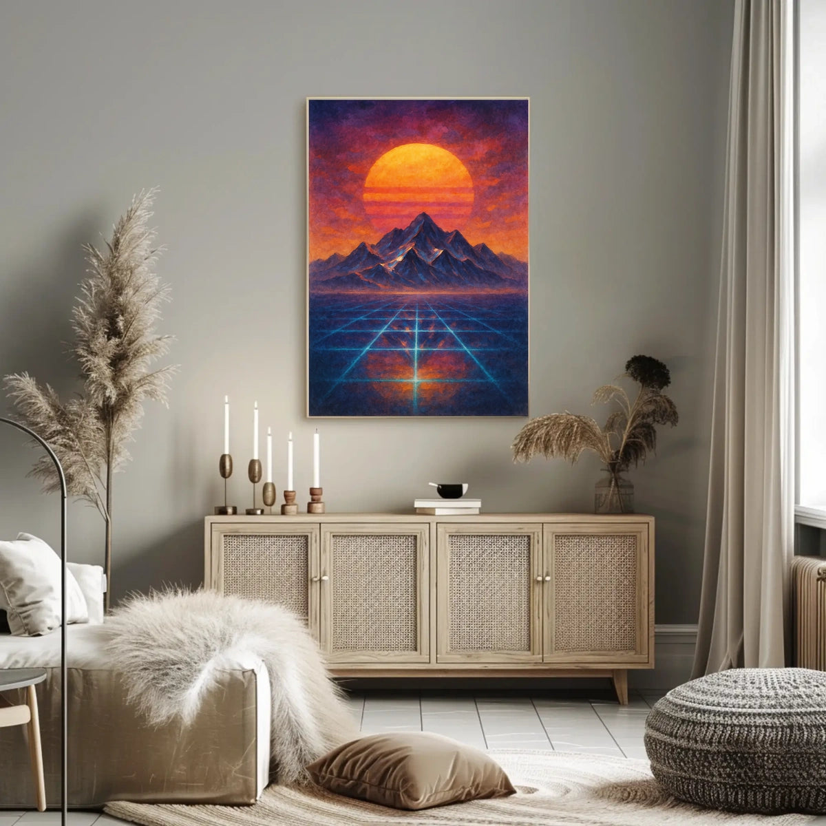 Surreal Landscape with Orange Sun: Abstract or Artistic Poster