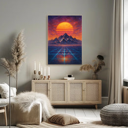 Surreal Landscape with Orange Sun: Abstract or Artistic Poster
