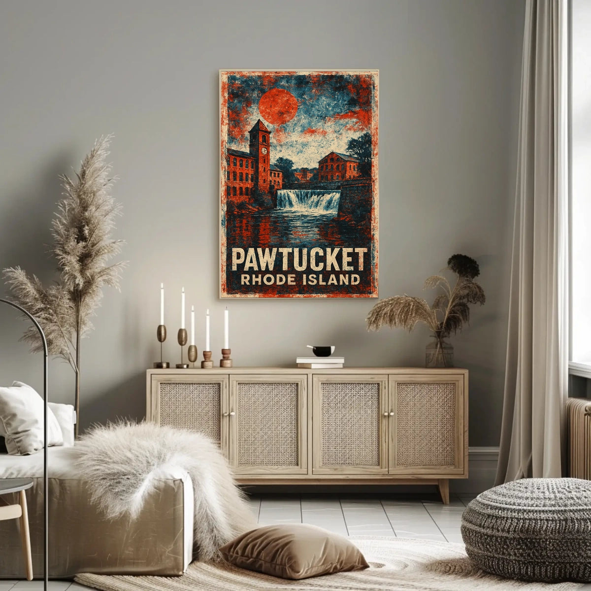 Pawtucket Mill Scene Heritage Retro Lithograph Poster