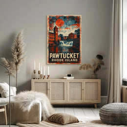 Pawtucket Mill Scene Heritage Retro Lithograph Poster