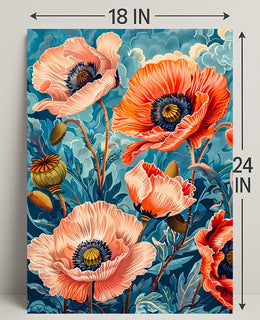 Vibrant Poppy Botanical Art with Vintage Flair Poster