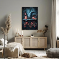Mystical Skull and Roses Witch Hat Artistic Poster