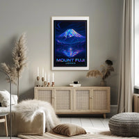 Mount Fuji Neon Reflections Iridescent Futuristic SciFi Vaporwave Dreamscape Poster