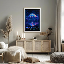 Mount Fuji Neon Reflections Iridescent Futuristic SciFi Vaporwave Dreamscape Poster