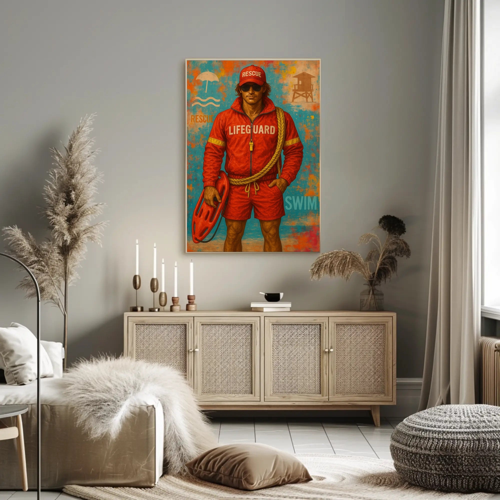 Lifeguard Beach Safety Vibrant Illustration Travel Poster