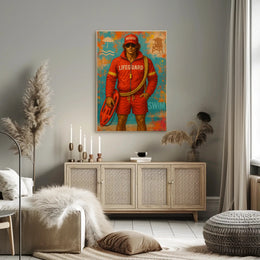 Lifeguard Beach Safety Vibrant Illustration Travel Poster
