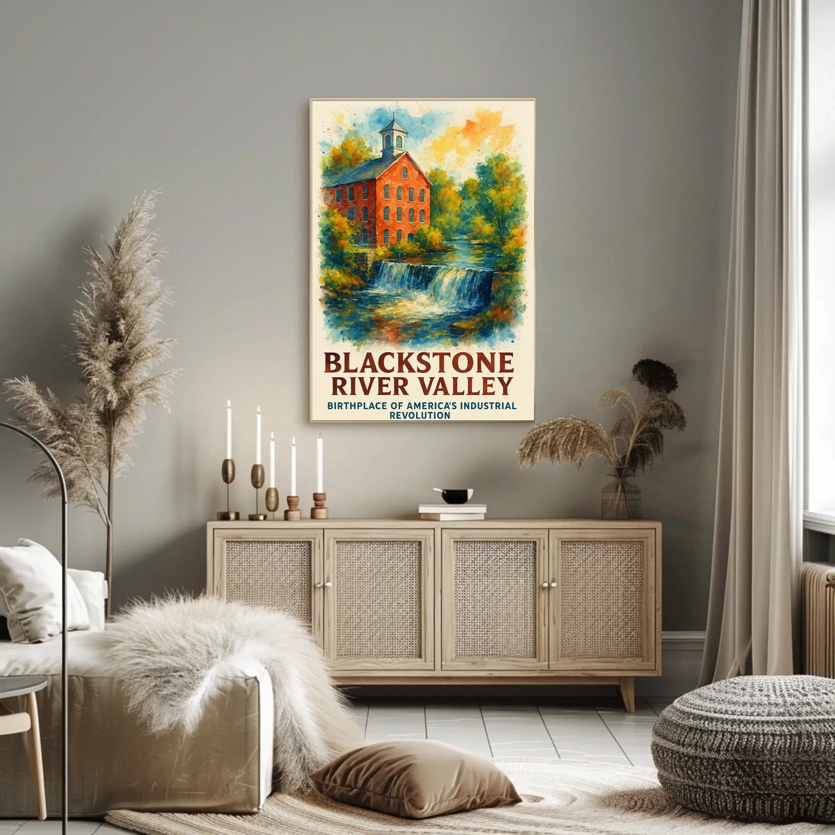 Blackstone River Valley Watercolor Historical Art Poster