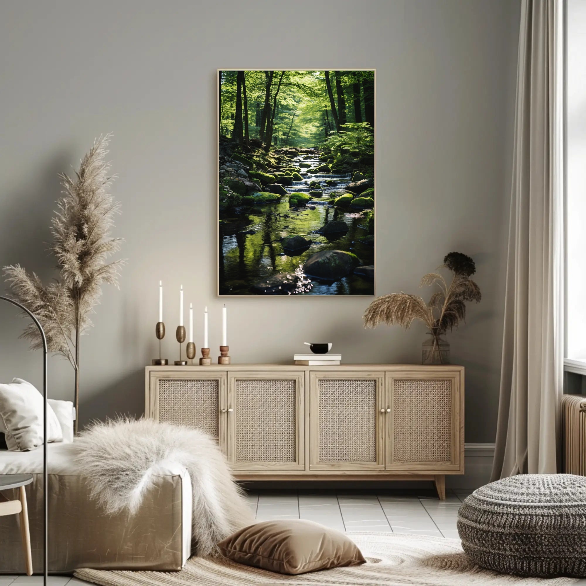 Tranquil Stream Through Lush Temperate Forest National Park Poster