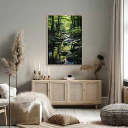 Tranquil Stream Through Lush Temperate Forest National Park Poster