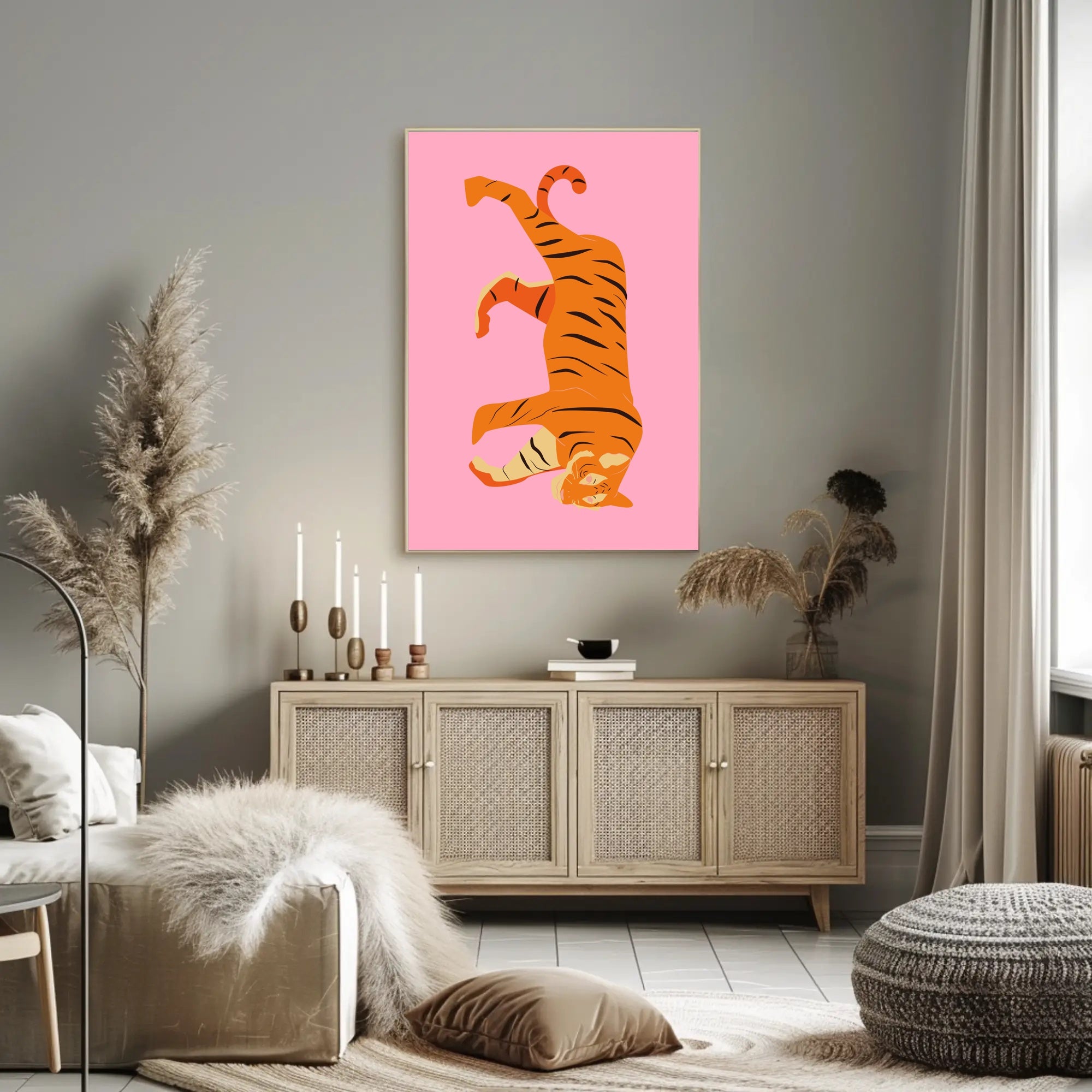 Tiger's Playful Dance: Abstract or Artistic Poster PosterGoat