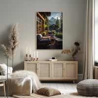 Serene Mountain Retreat Photorealistic Travel Poster