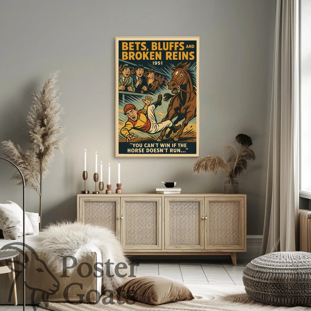 Dramatic Horse Racing Event with Vintage Style Sports Poster