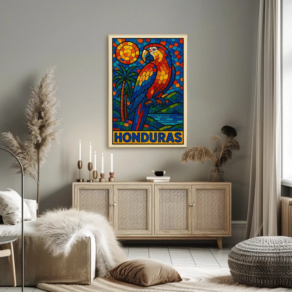 Honduras Vibrant Parrot Mosaic Poster