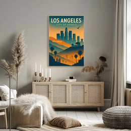 Los Angeles Retro Skyline Travel Poster Art