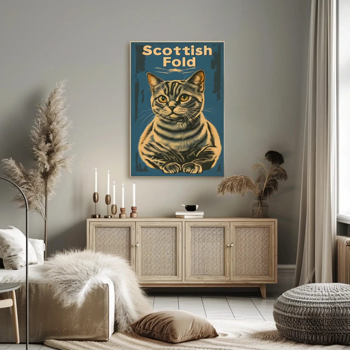 Scottish Fold Cat Artwork Minimalist Studio Poster