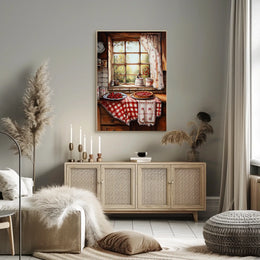 Cozy Grandma Kitchen With Cherry Pie Scene Vintage Poster