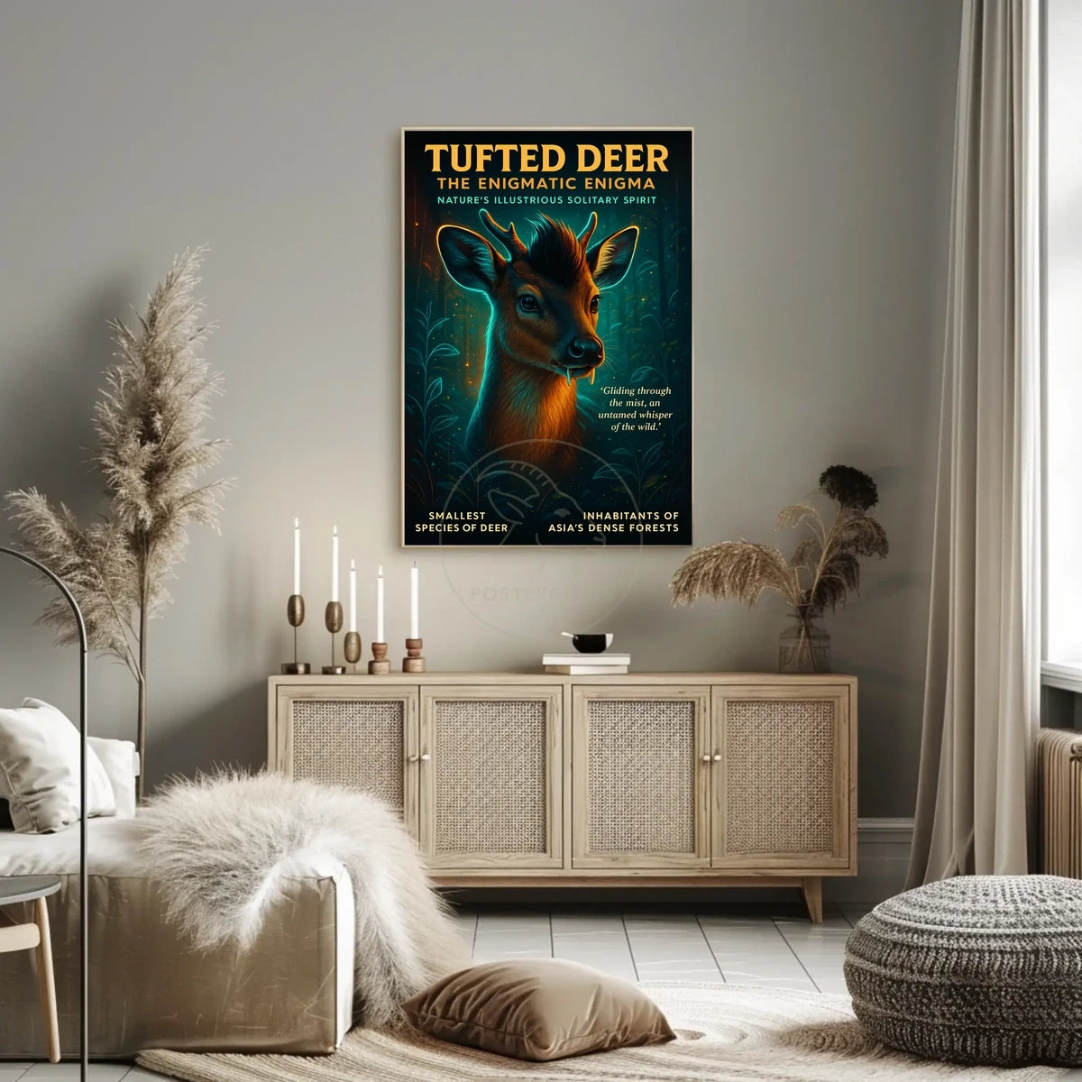 Mystical Tufted Deer in Lush Forests Animal Poster