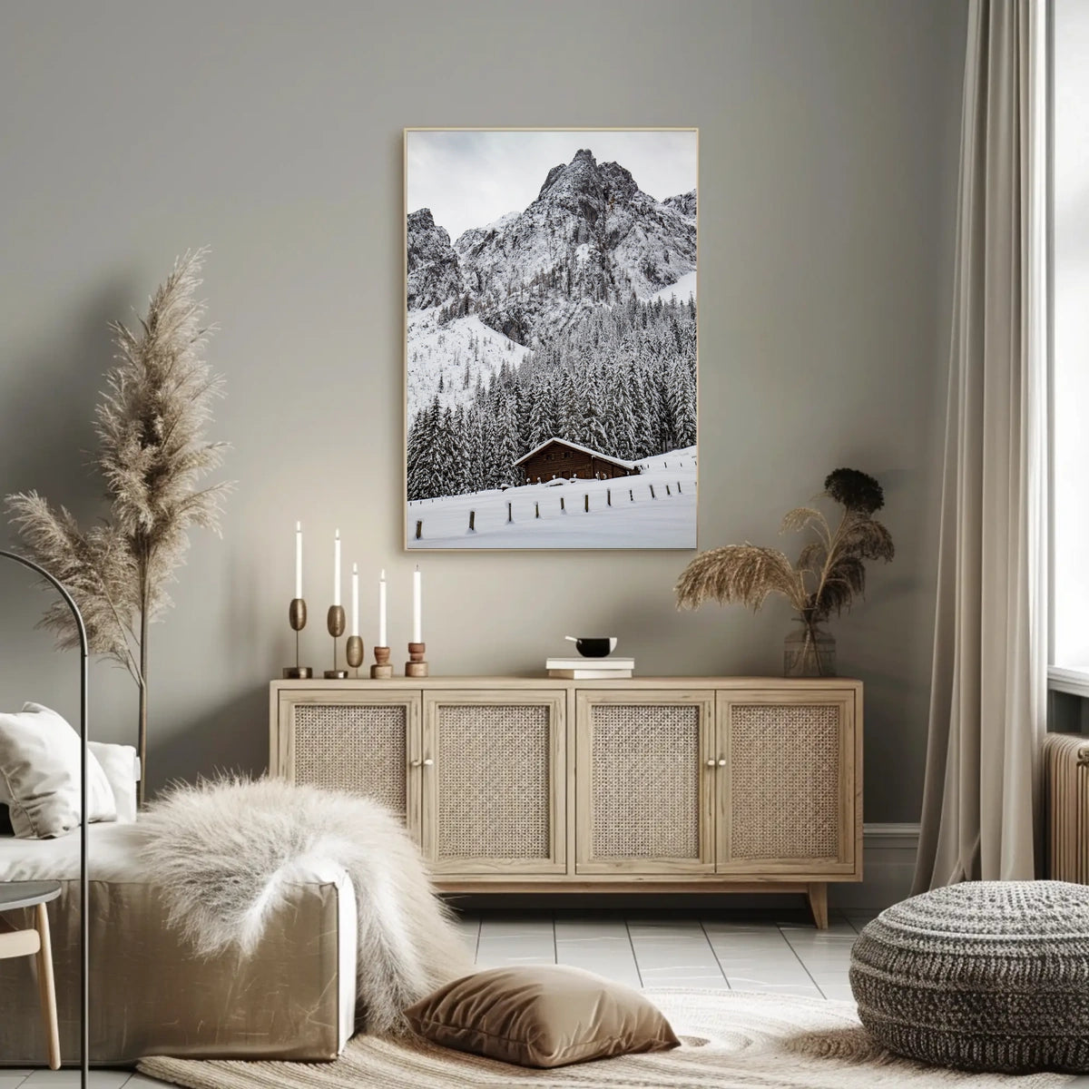 Serene Alpine Cabin in Winter Wonderland National Park Poster