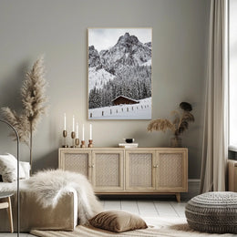 Serene Alpine Cabin in Winter Wonderland National Park Poster