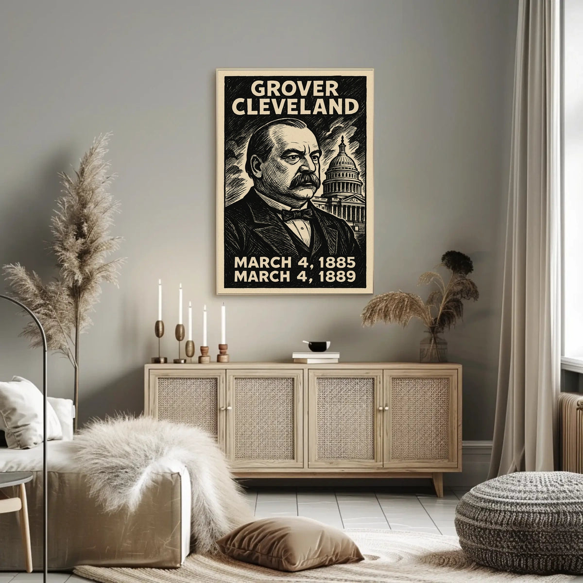 Grover Cleveland 22nd President of the United States B & W Comic Sketch Poster