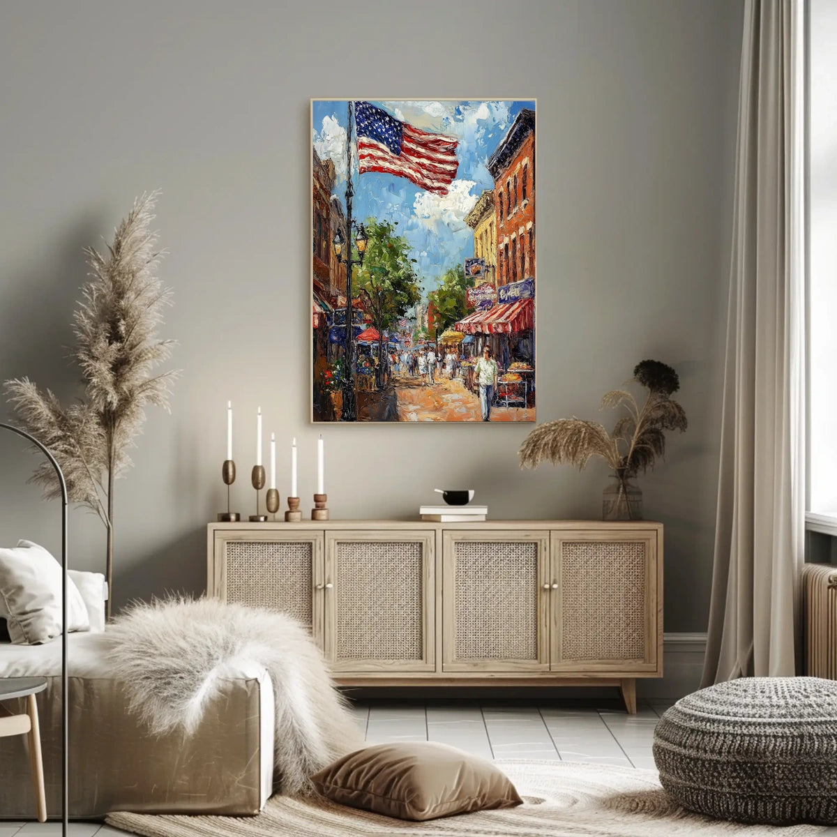 Classic American Town Square Street Scene Vintage Poster