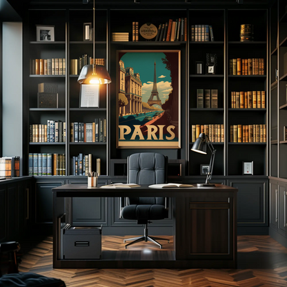 Paris Eiffel Tower Avenue Scene Vintage Travel Poster