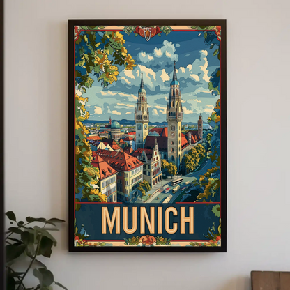Munich Towers Panorama Germany Travel Poster