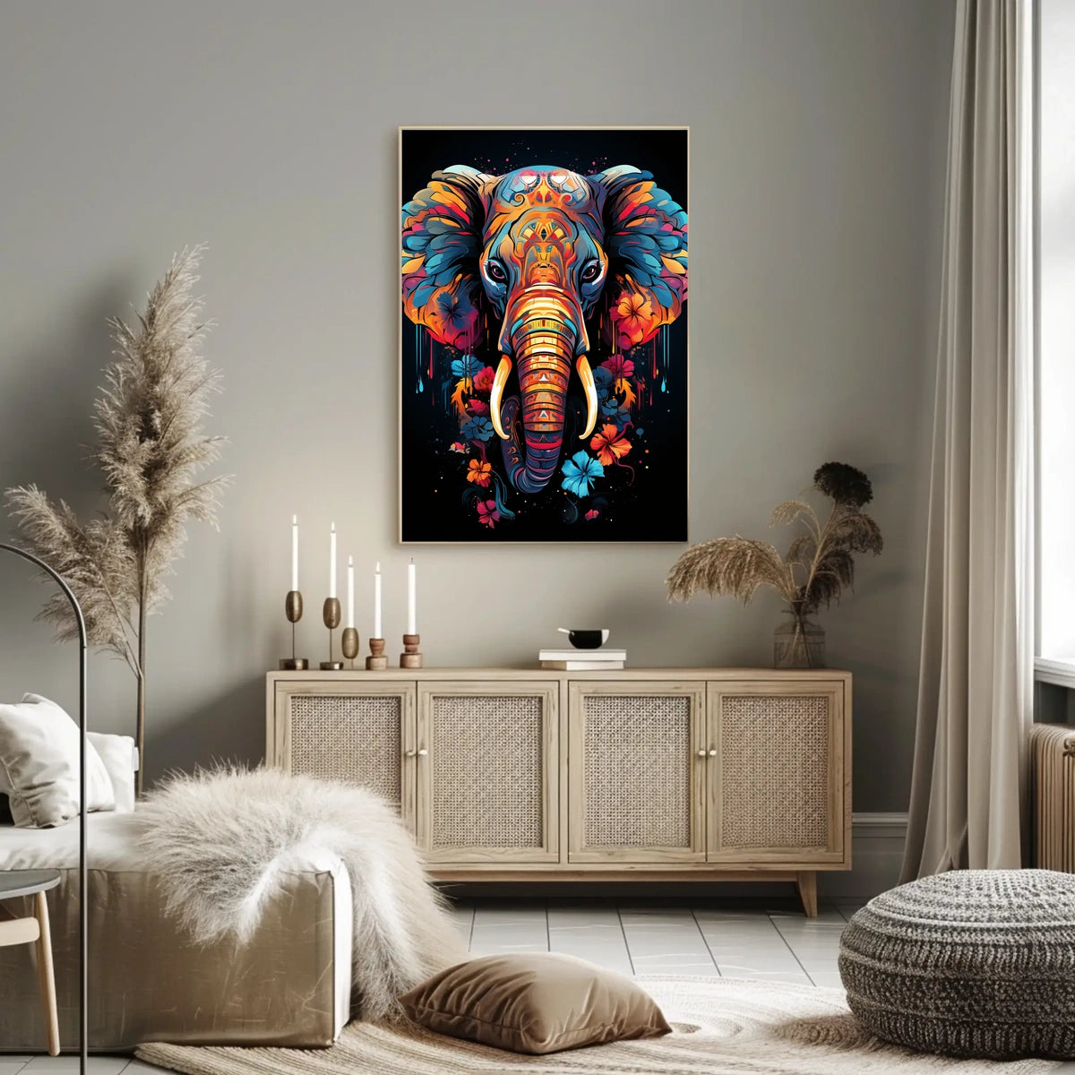Elephant Art Poster: Vibrant Patterns and Colors