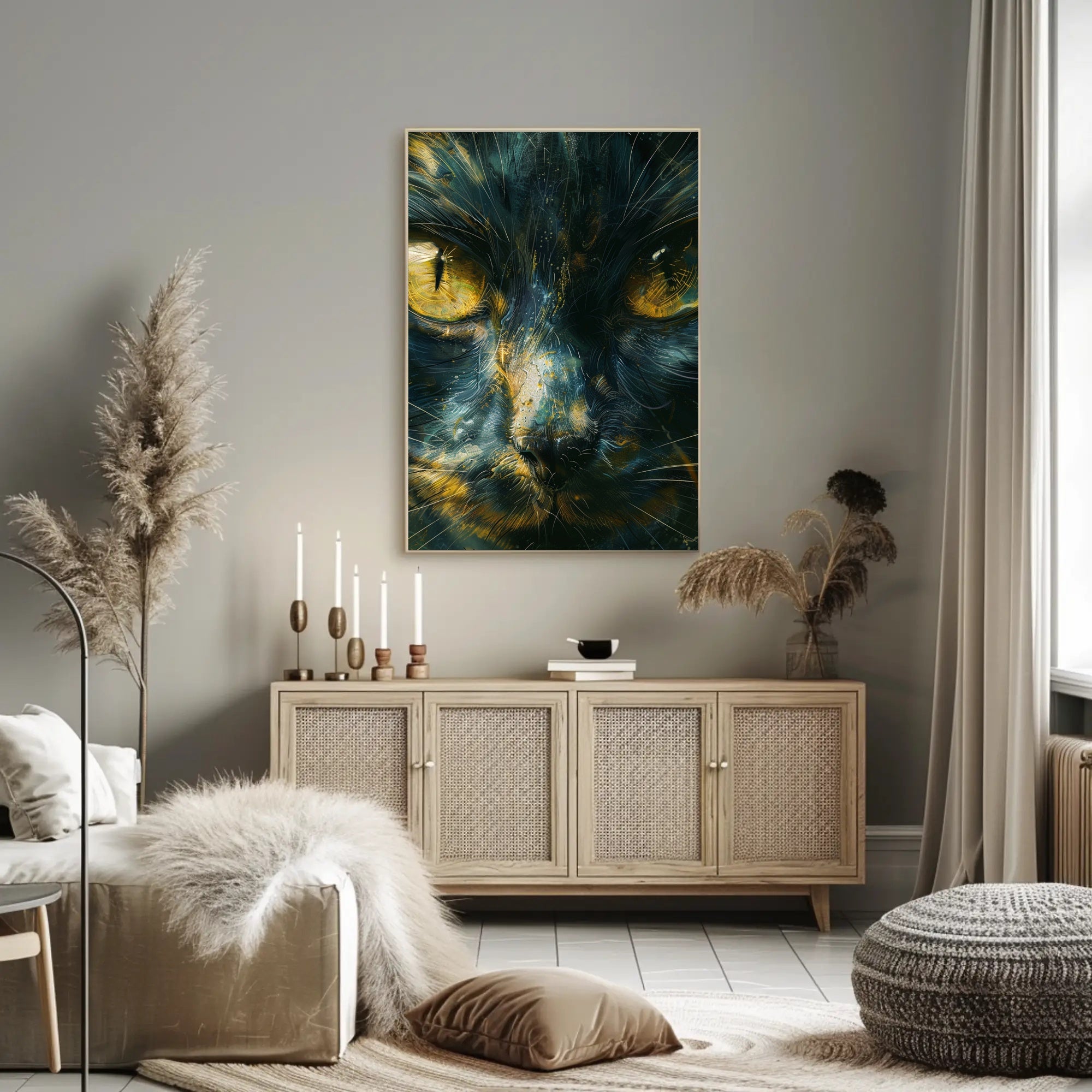 Mystical Feline Portrait Art Print Decor PosterGoat