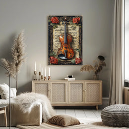 Artistic Violin Music Aged Sheet Background Poster