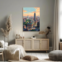 New York Sunset Cityscape Skyline Poster Modern Wall Art