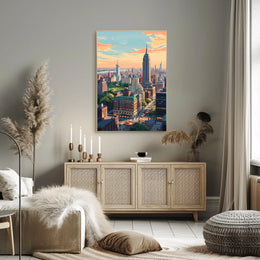 New York Sunset Cityscape Skyline Poster Modern Wall Art